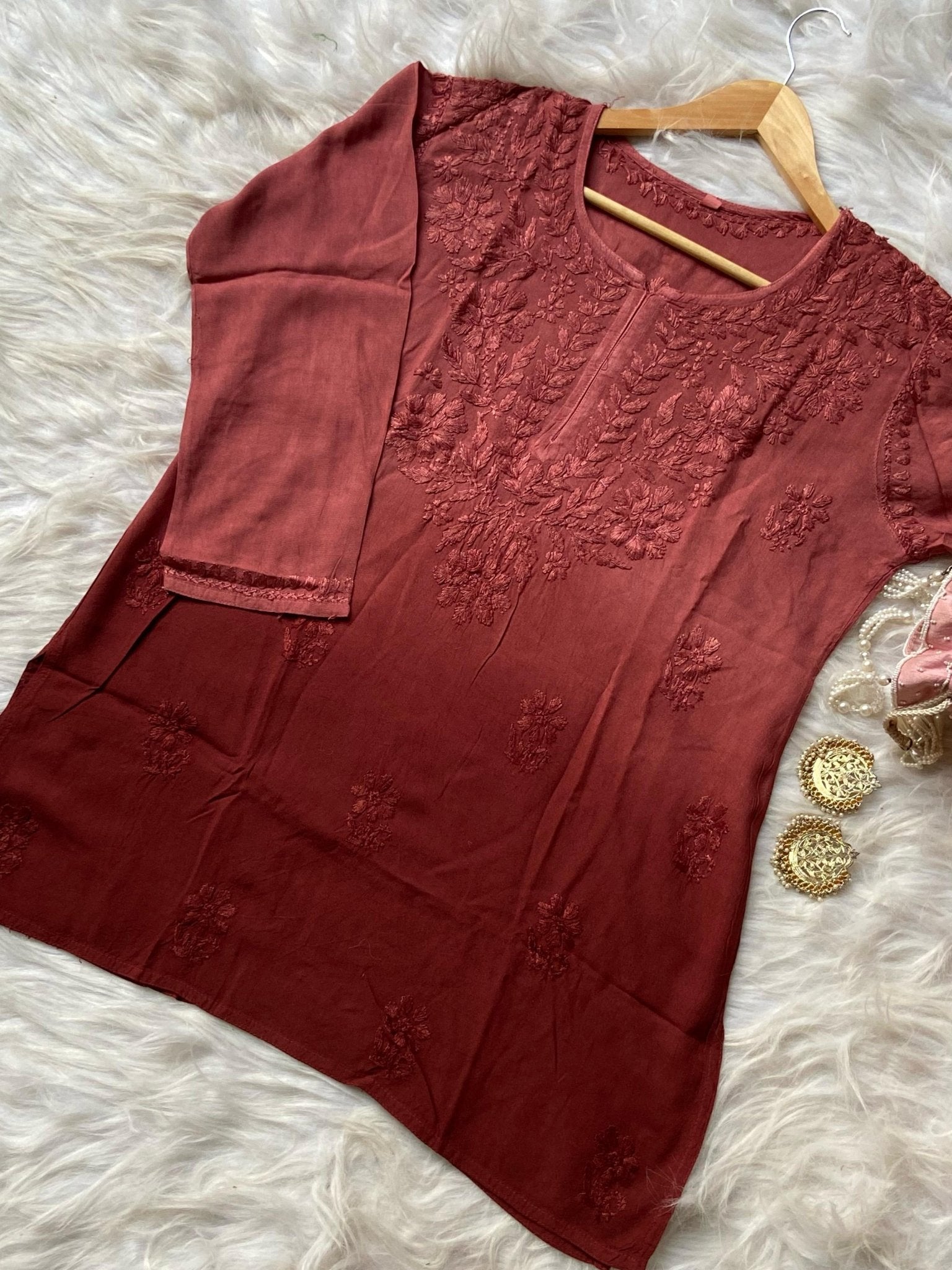 Light weight Ombre Dyed Rayon Short Tops - Chikankari official