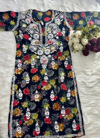 lightweight breathable mul printed long Kurtis - Chikankari official