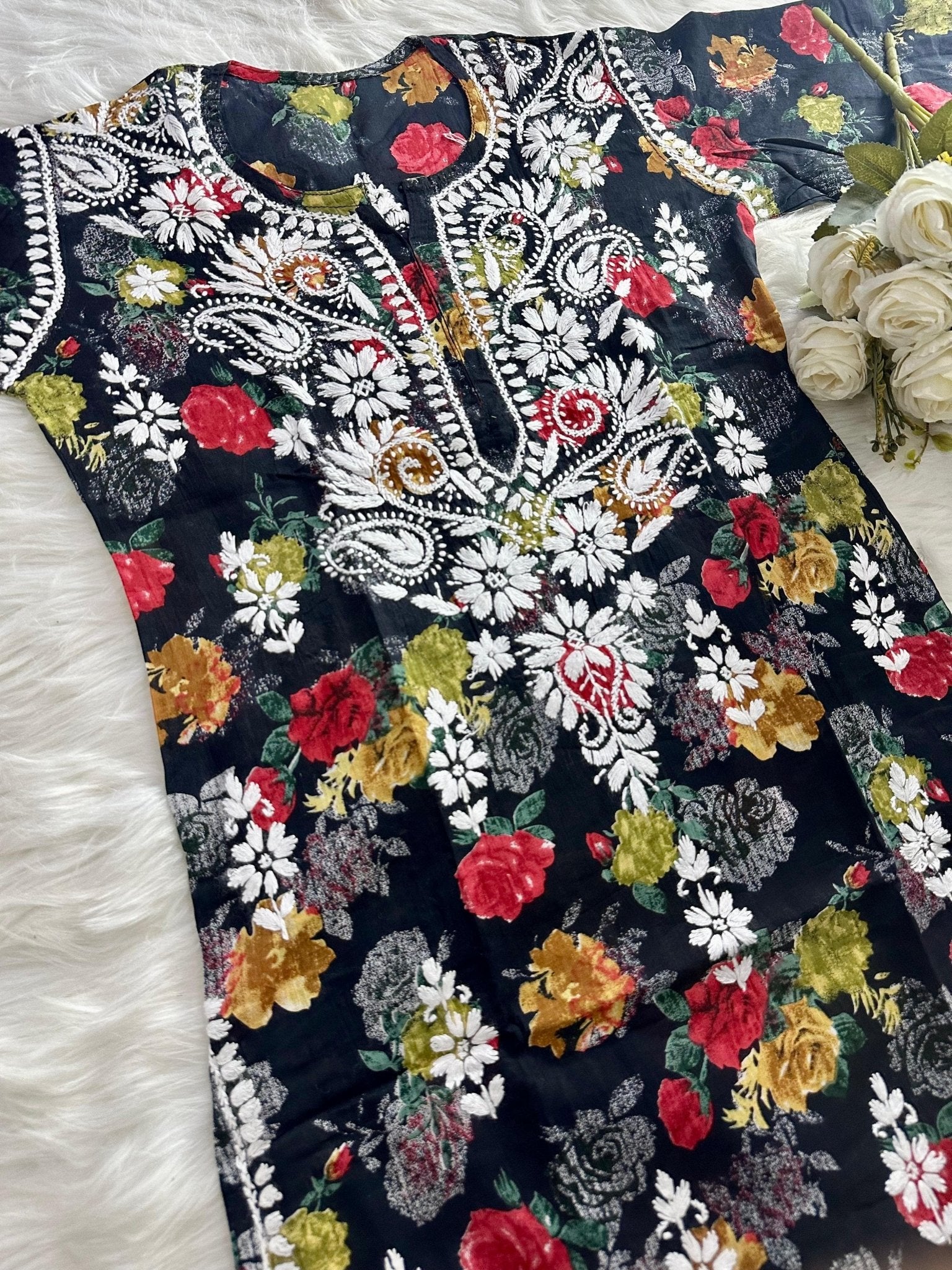 lightweight breathable mul printed long Kurtis - Chikankari official