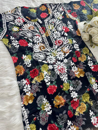 lightweight breathable mul printed long Kurtis - Chikankari official