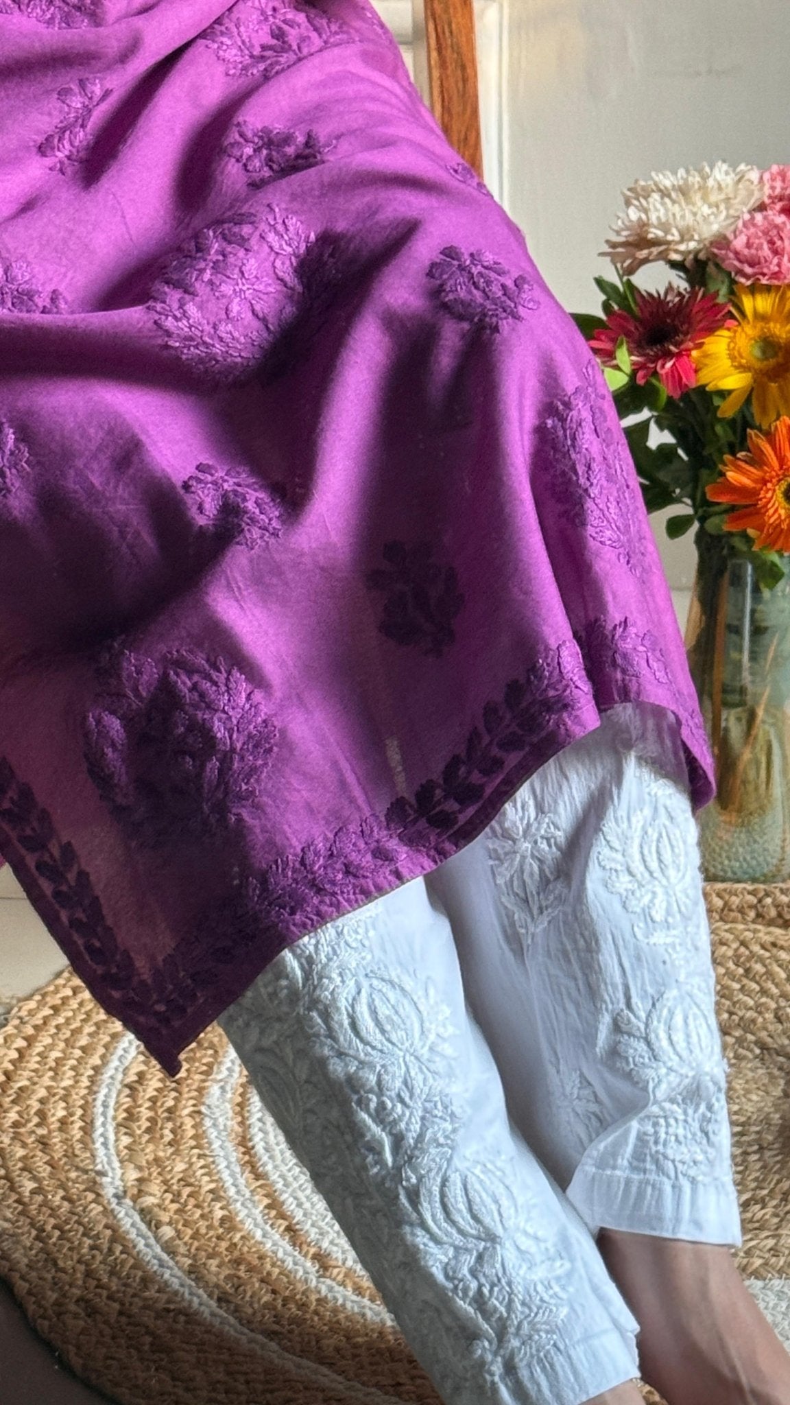 Lightweight Butter soft Chanderi silk Dyed Kurtis - Chikankari official