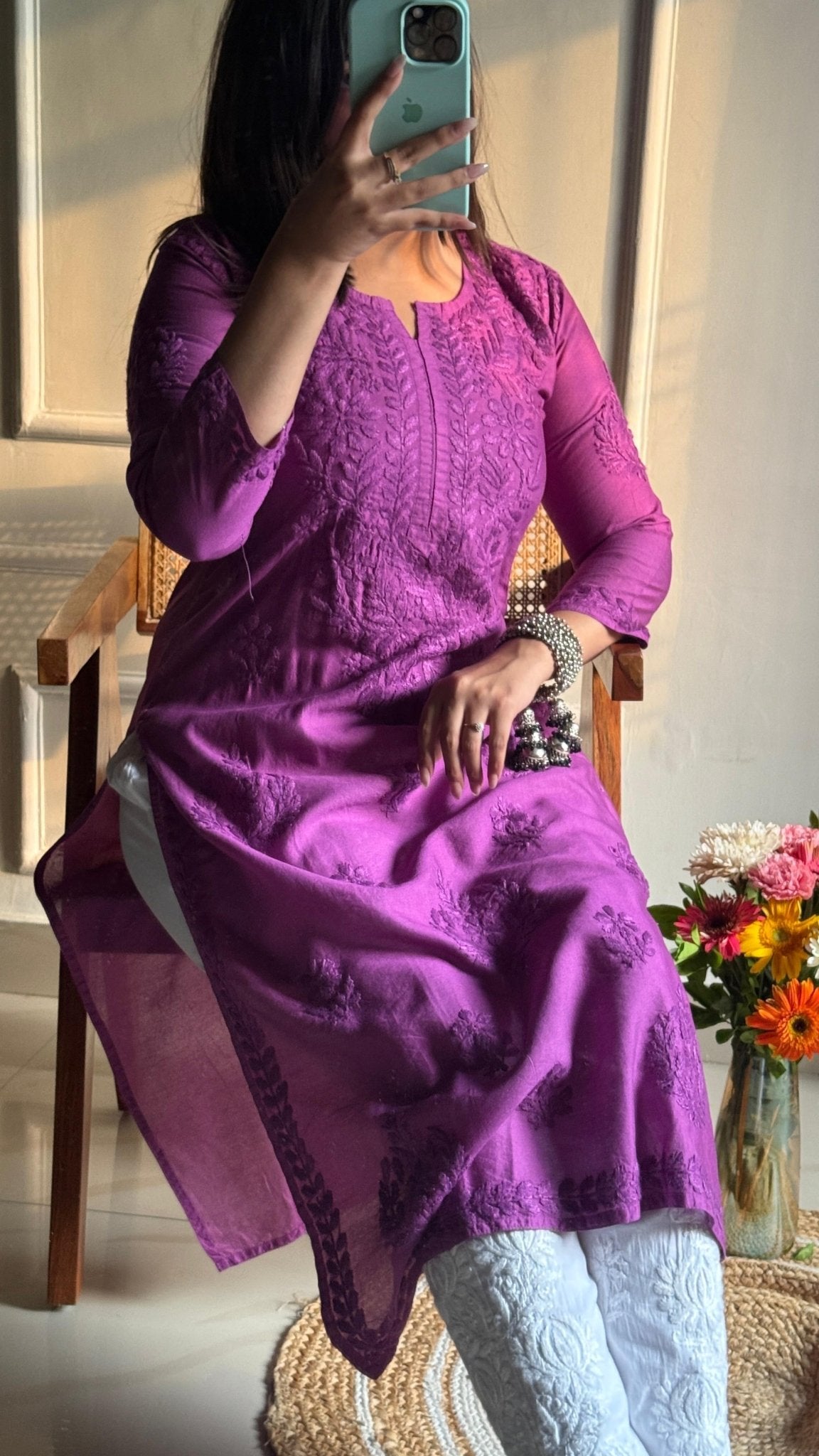 Lightweight Butter soft Chanderi silk Dyed Kurtis - Chikankari official