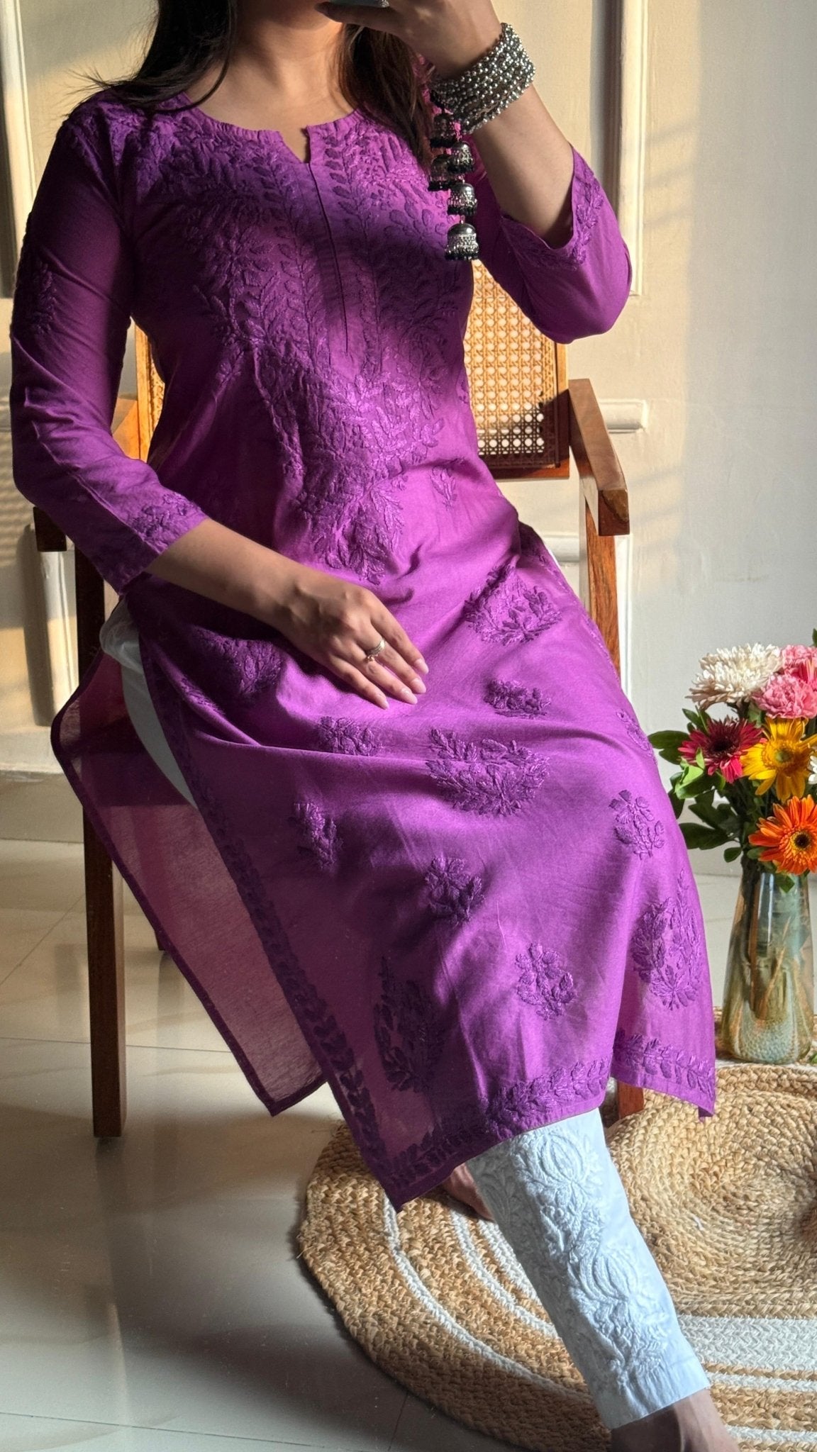 Lightweight Butter soft Chanderi silk Dyed Kurtis - Chikankari official