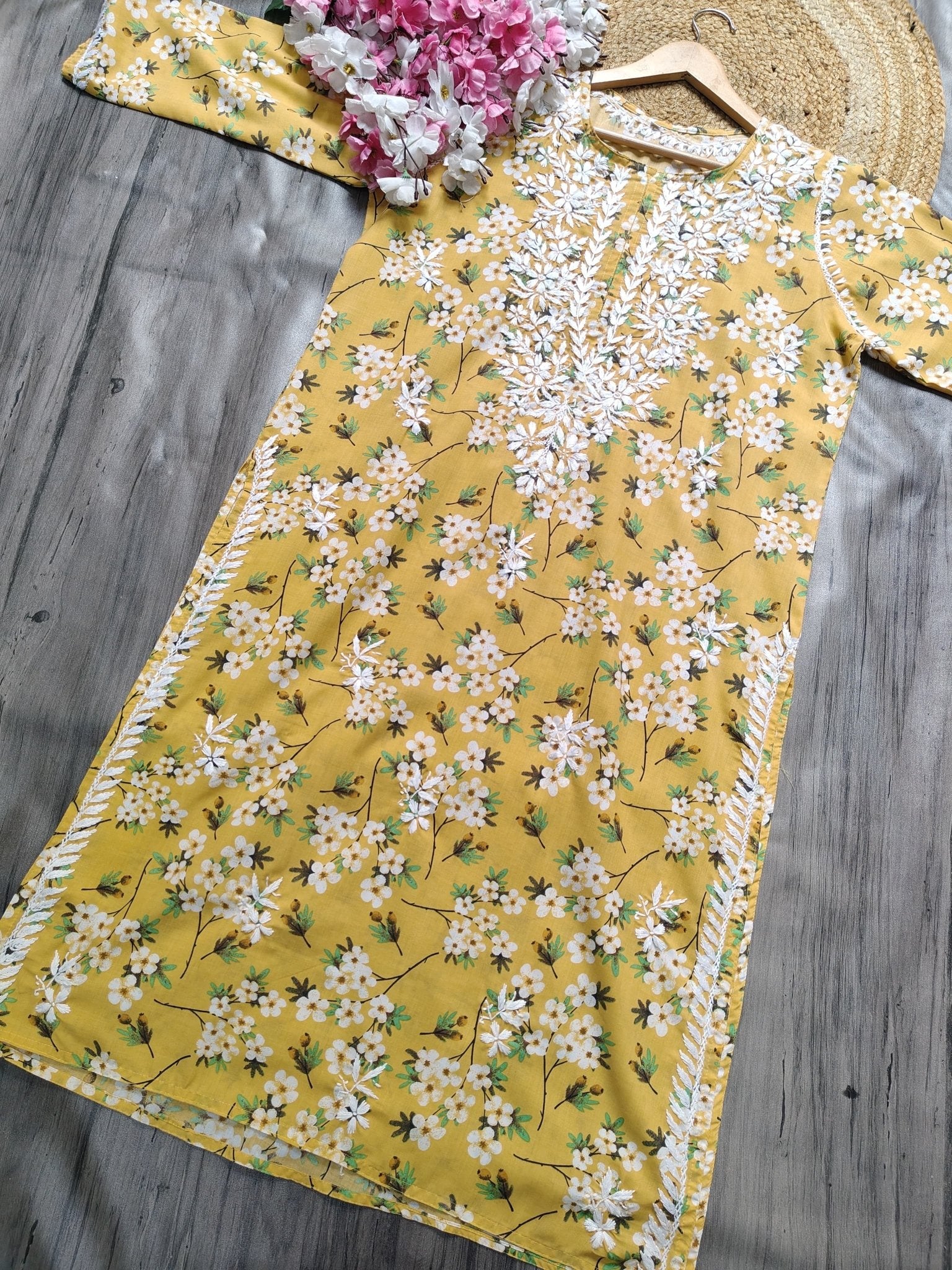 Lightweight Floral Print Summet Mulmul Kurta - Chikankari official