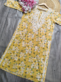 Lightweight Floral Print Summet Mulmul Kurta - Chikankari official