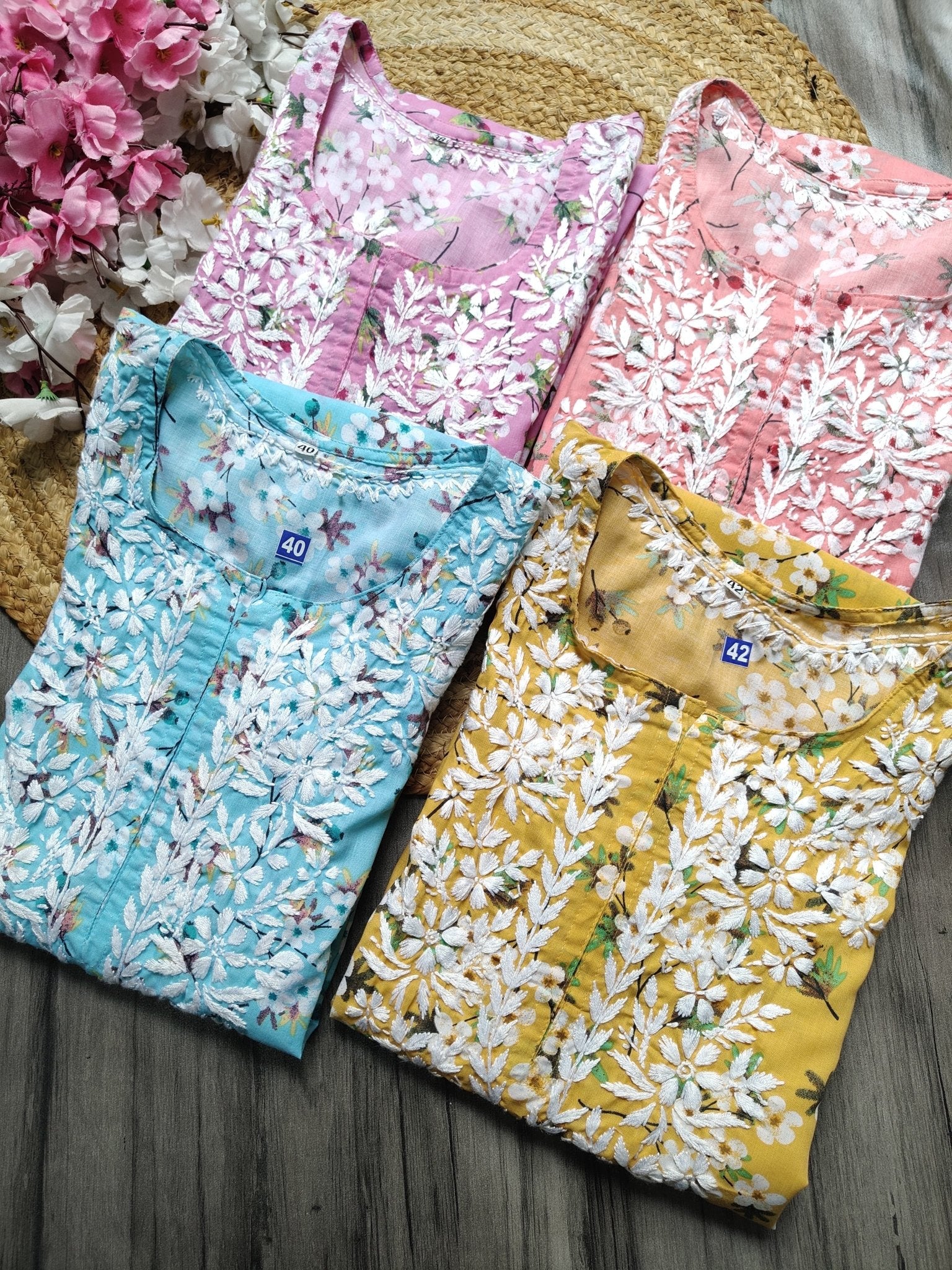 Lightweight Floral Print Summet Mulmul Kurta - Chikankari official
