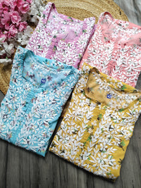 Lightweight Floral Print Summet Mulmul Kurta - Chikankari official