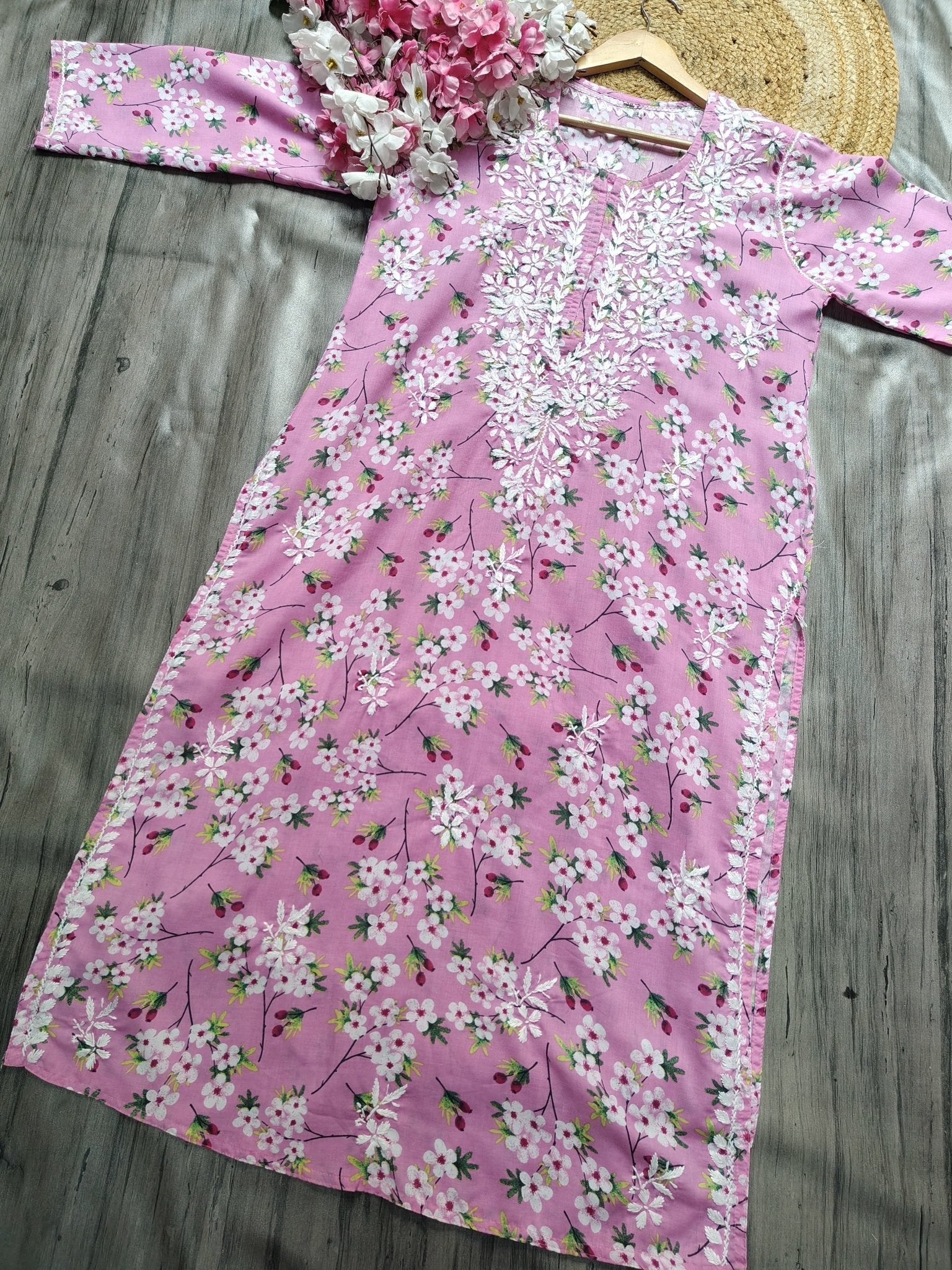 Lightweight Floral Print Summet Mulmul Kurta - Chikankari official