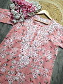 Lightweight Floral Print Summet Mulmul Kurta - Chikankari official