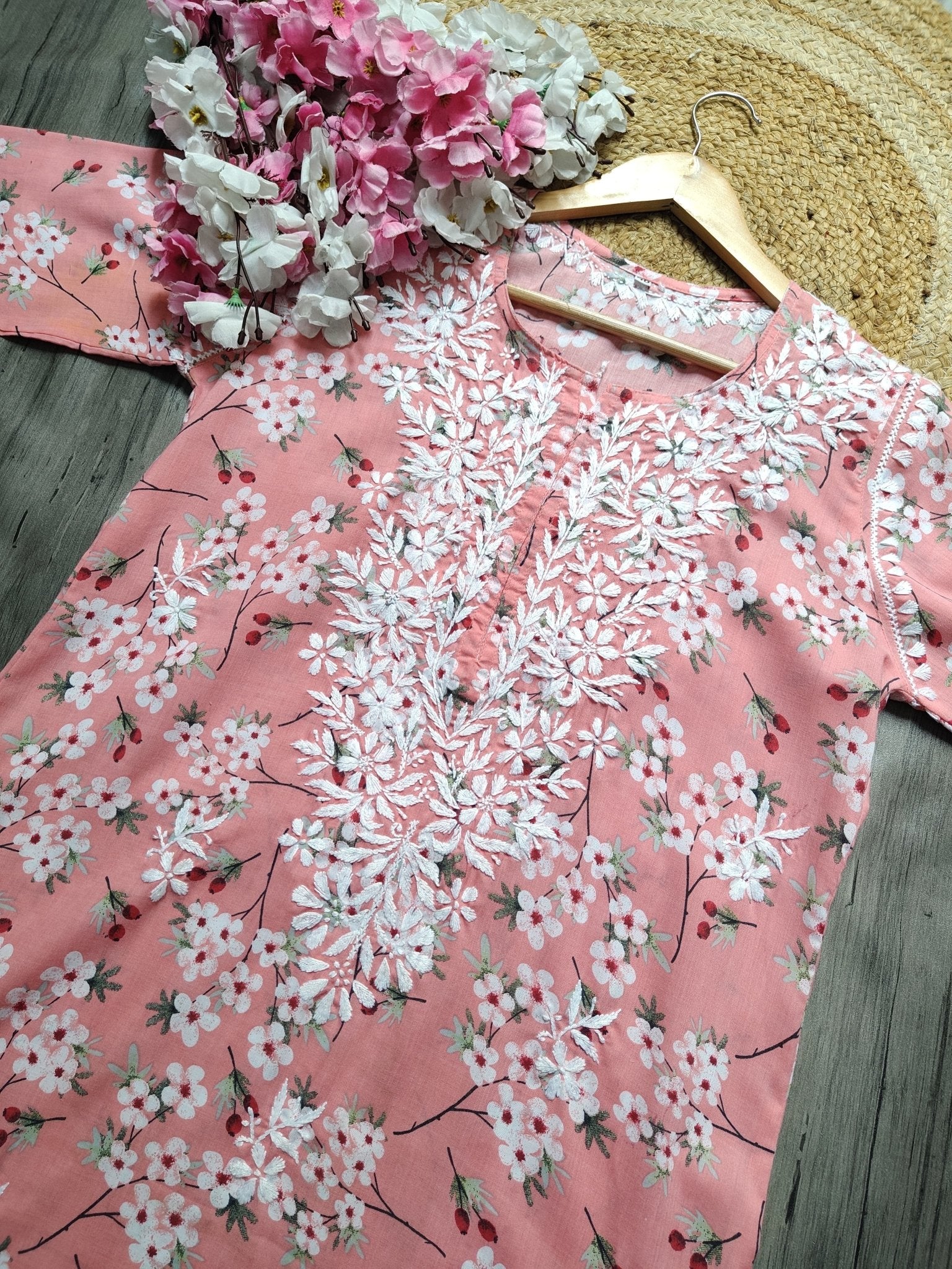 Lightweight Floral Print Summet Mulmul Kurta - Chikankari official