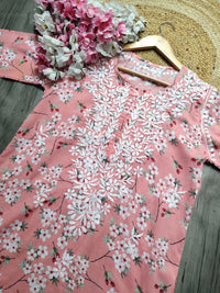 Lightweight Floral Print Summet Mulmul Kurta - Chikankari official