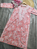 Lightweight Floral Print Summet Mulmul Kurta - Chikankari official