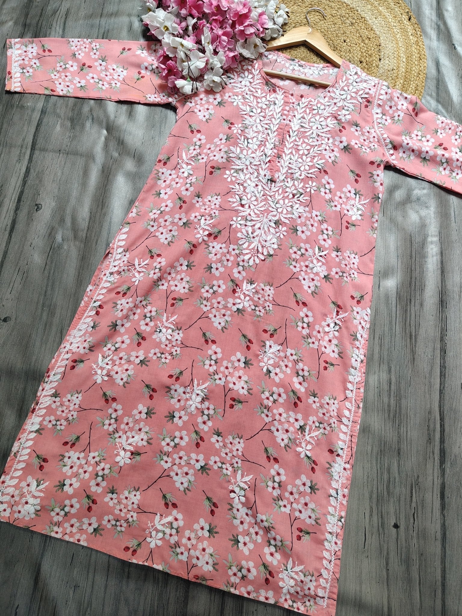 Lightweight Floral Print Summet Mulmul Kurta - Chikankari official
