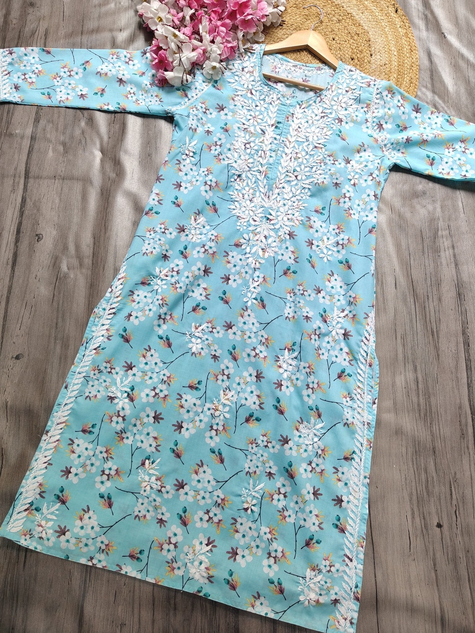 Lightweight Floral Print Summet Mulmul Kurta - Chikankari official