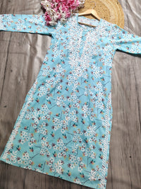 Lightweight Floral Print Summet Mulmul Kurta - Chikankari official