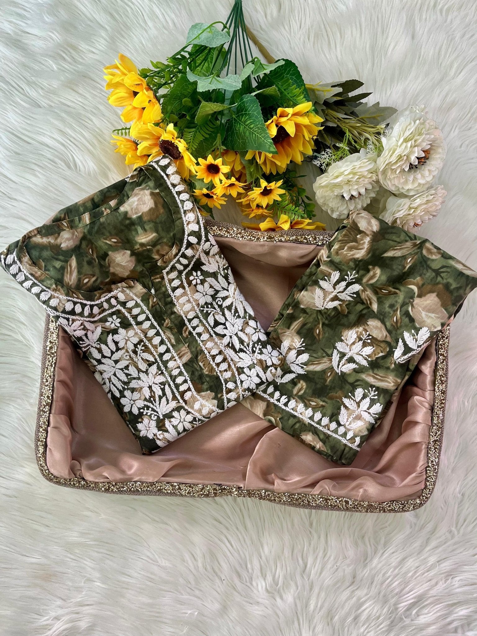 Long Mul printed Flowers set - Chikankari official