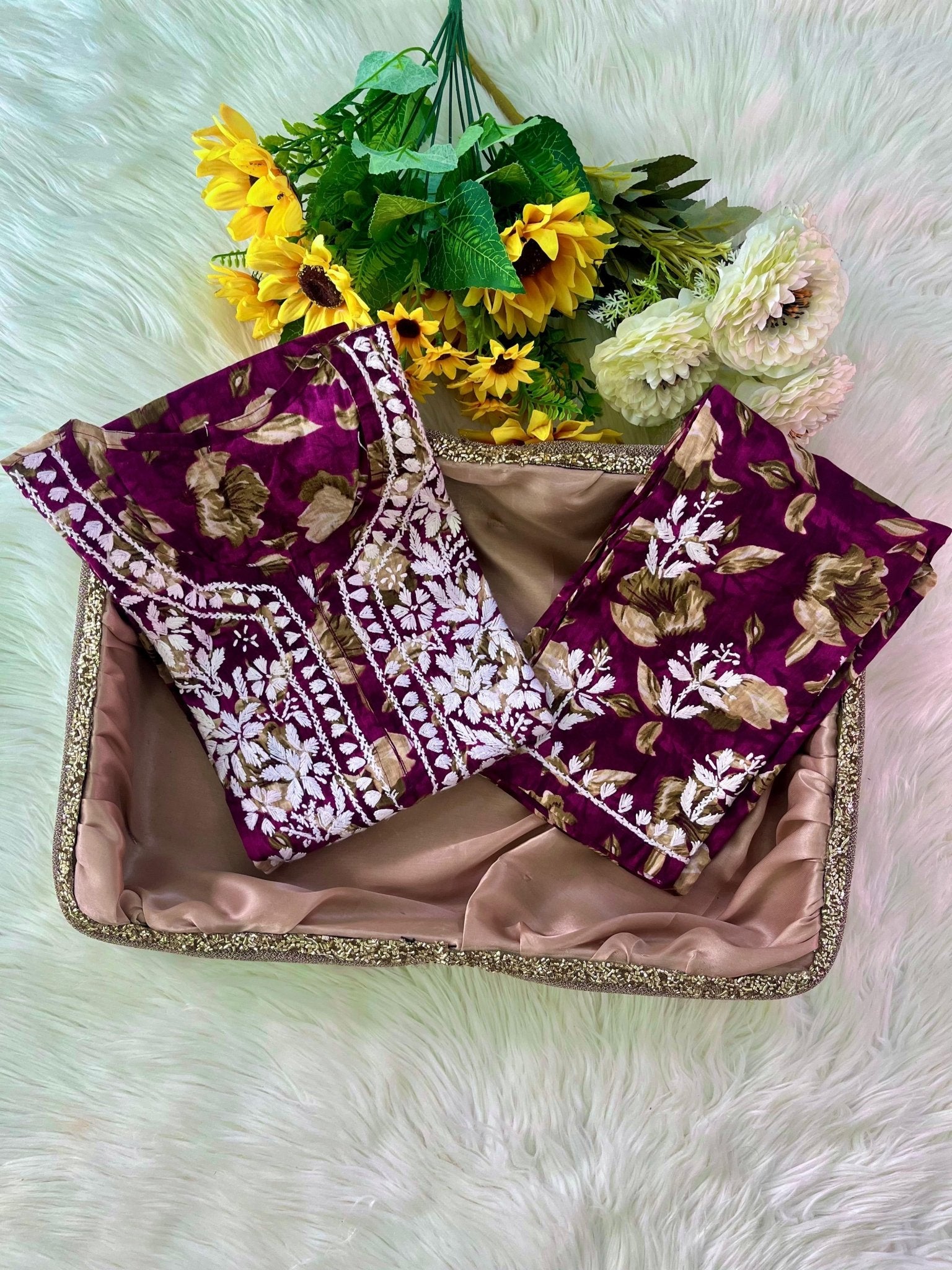 Long Mul printed Flowers set - Chikankari official