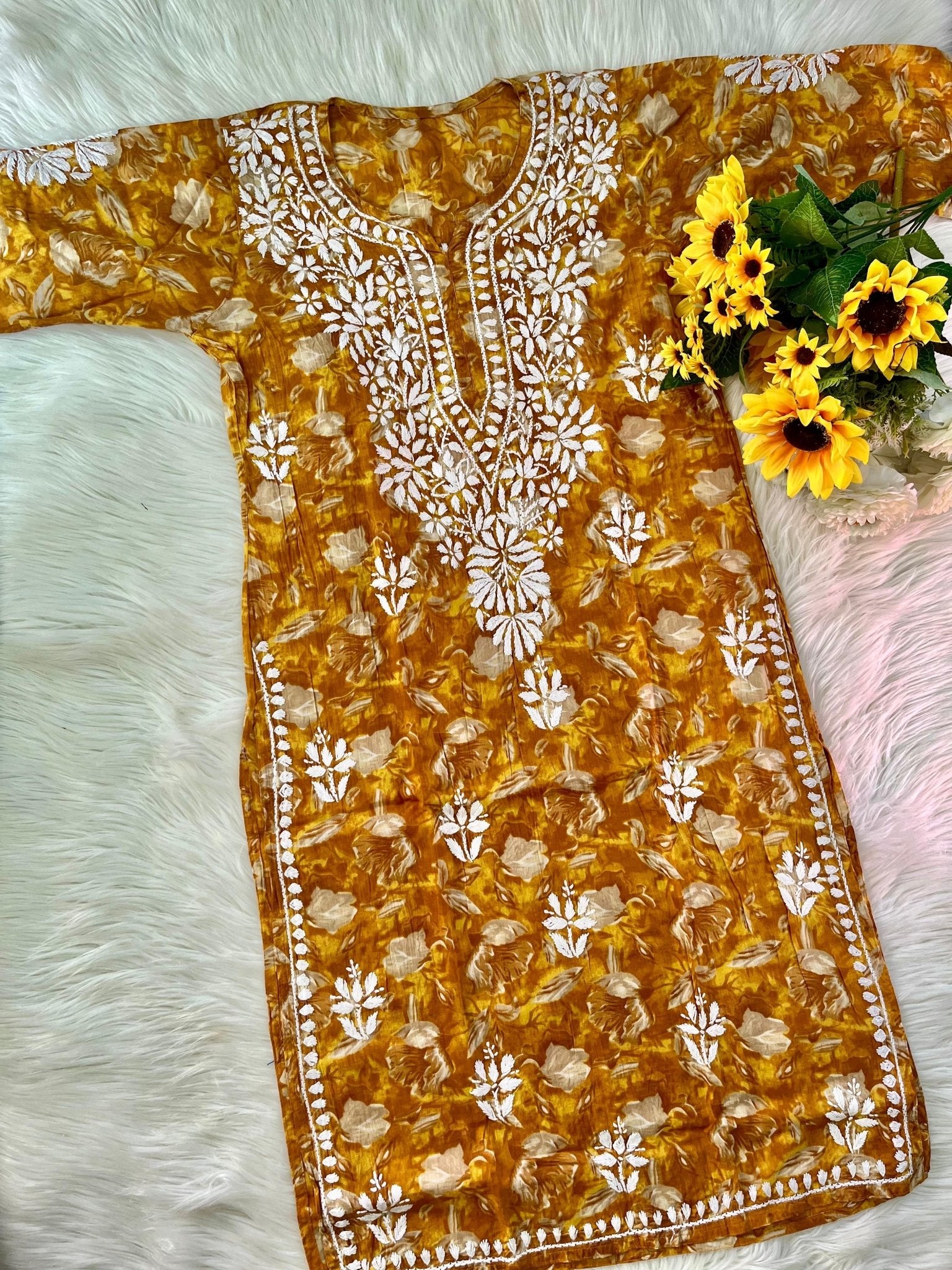 Long Mul printed Flowers set - Chikankari official