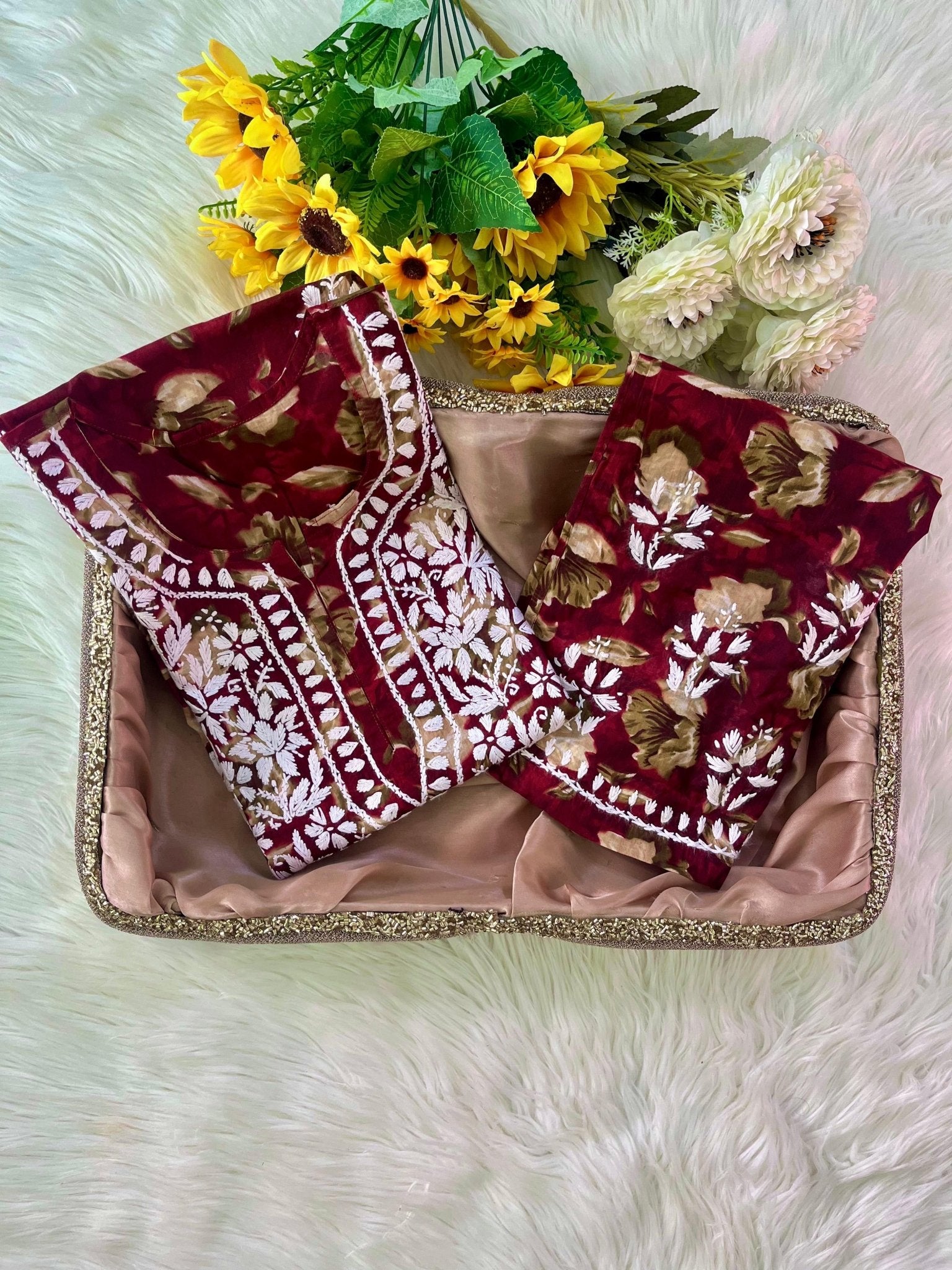 Long Mul printed Flowers set - Chikankari official