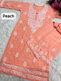 Lucknawi Heavy work Rayon Kurti with Free size plazzo - Chikankari official