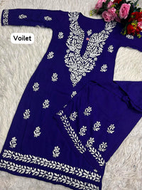 Lucknawi Heavy work Rayon Kurti with Free size plazzo - Chikankari official