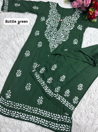 Lucknawi Heavy work Rayon Kurti with Free size plazzo - Chikankari official