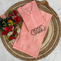 Lucknowi Chikankari Chanderi Rose Design Kurti & Plazo Set - Chikankari official