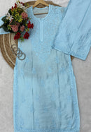 Lucknowi Chikankari Chanderi Rose Design Kurti & Plazo Set - Chikankari official