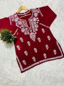 Lucknowi Chikankari Fine Handwork Short Top - Chikankari official