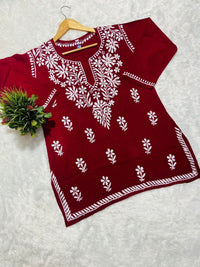 Lucknowi Chikankari Fine Handwork Short Top - Chikankari official
