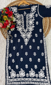 Lucknowi Chikankari Polister Thread Beautiful Ghas Patti Hand Modal Kurti - Chikankari official