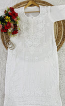Lucknowi Chikankari Polister Thread Beautiful Ghas Patti Hand Modal Kurti - Chikankari official
