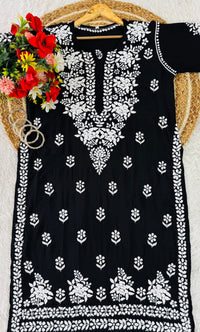 Lucknowi Chikankari Polister Thread Beautiful Ghas Patti Hand Modal Kurti - Chikankari official
