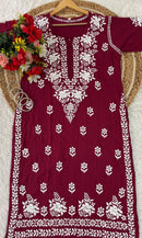 Lucknowi Chikankari Polister Thread Beautiful Ghas Patti Hand Modal Kurti - Chikankari official