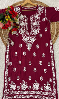 Lucknowi Chikankari Polister Thread Beautiful Ghas Patti Hand Modal Kurti - Chikankari official