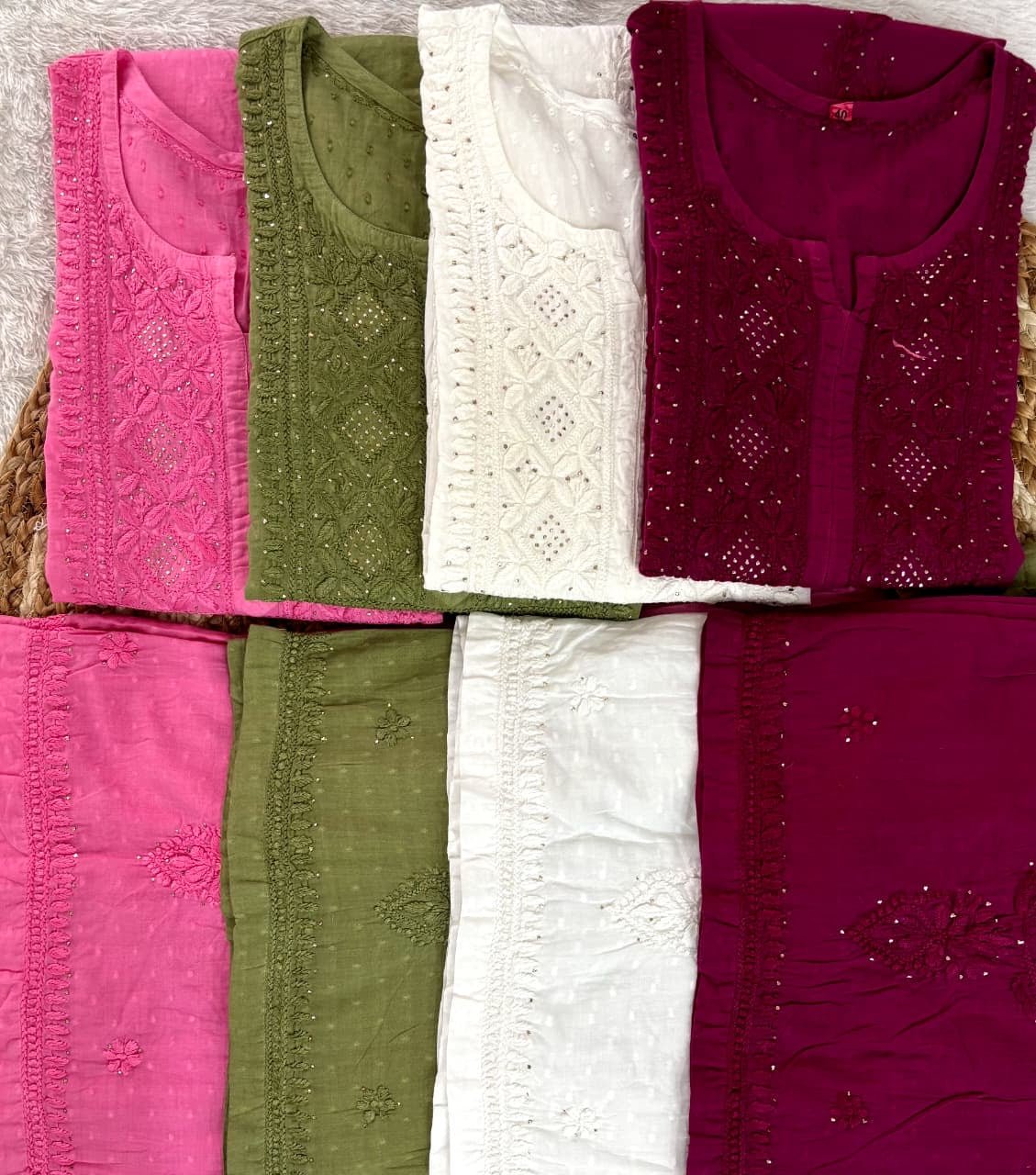 Lucknowi Chikankari Square Gala 3D Anchor Thread Hand Work - Chikankari official