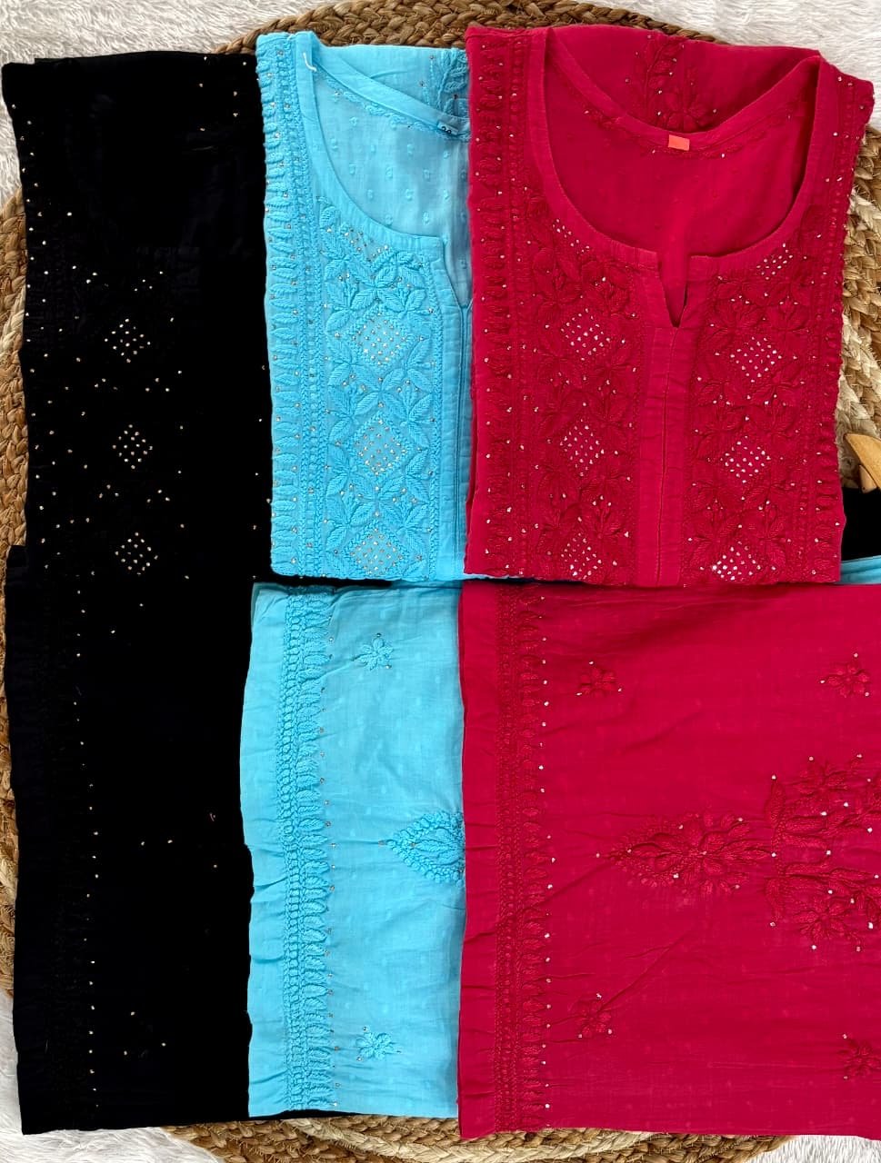 Lucknowi Chikankari Square Gala 3D Anchor Thread Hand Work - Chikankari official