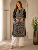 Lucknowi Georgette mirror front jaal kurta with mirror cotton pant - Chikankari official
