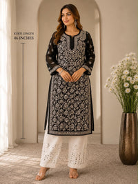 Lucknowi Georgette mirror front jaal kurta with mirror cotton pant - Chikankari official