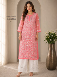 Lucknowi Georgette mirror front jaal kurta with mirror cotton pant - Chikankari official