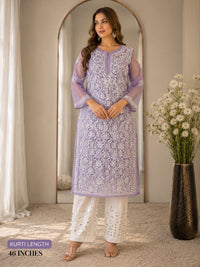 Lucknowi Georgette mirror front jaal kurta with mirror cotton pant - Chikankari official