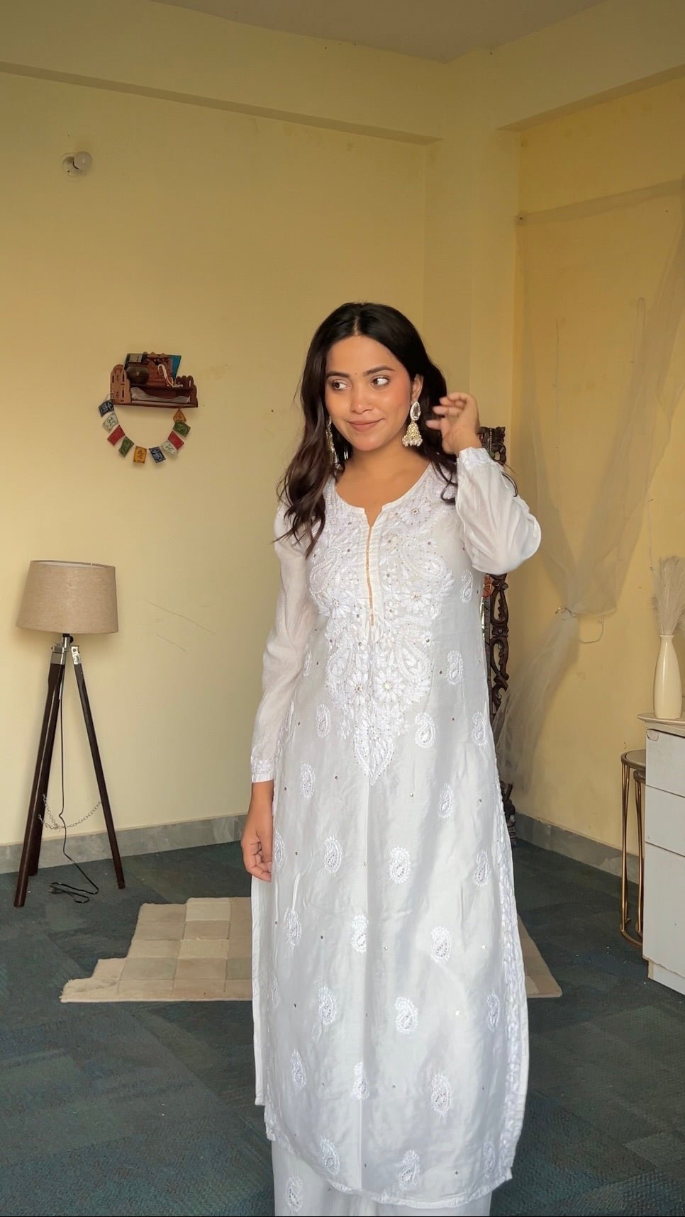 Lucknowi Ghass Patti Work Chanderi Kurti Plazzo Bharti Special - Chikankari official