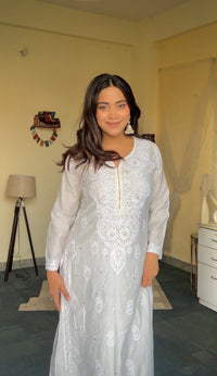 Lucknowi Ghass Patti Work Chanderi Kurti Plazzo Bharti Special - Chikankari official