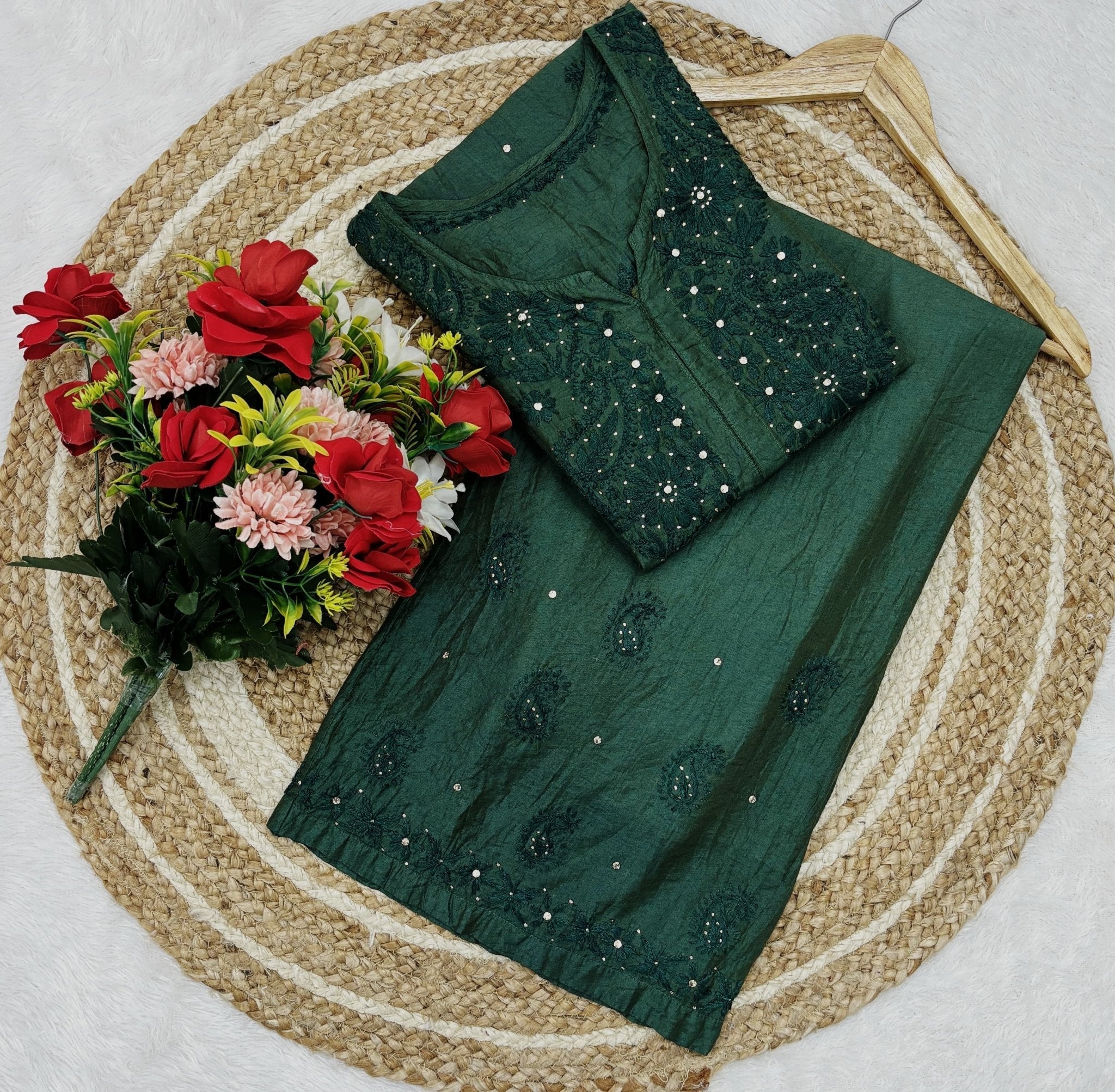 Lucknowi Ghass Patti Work Chanderi Kurti Plazzo Bharti Special - Chikankari official