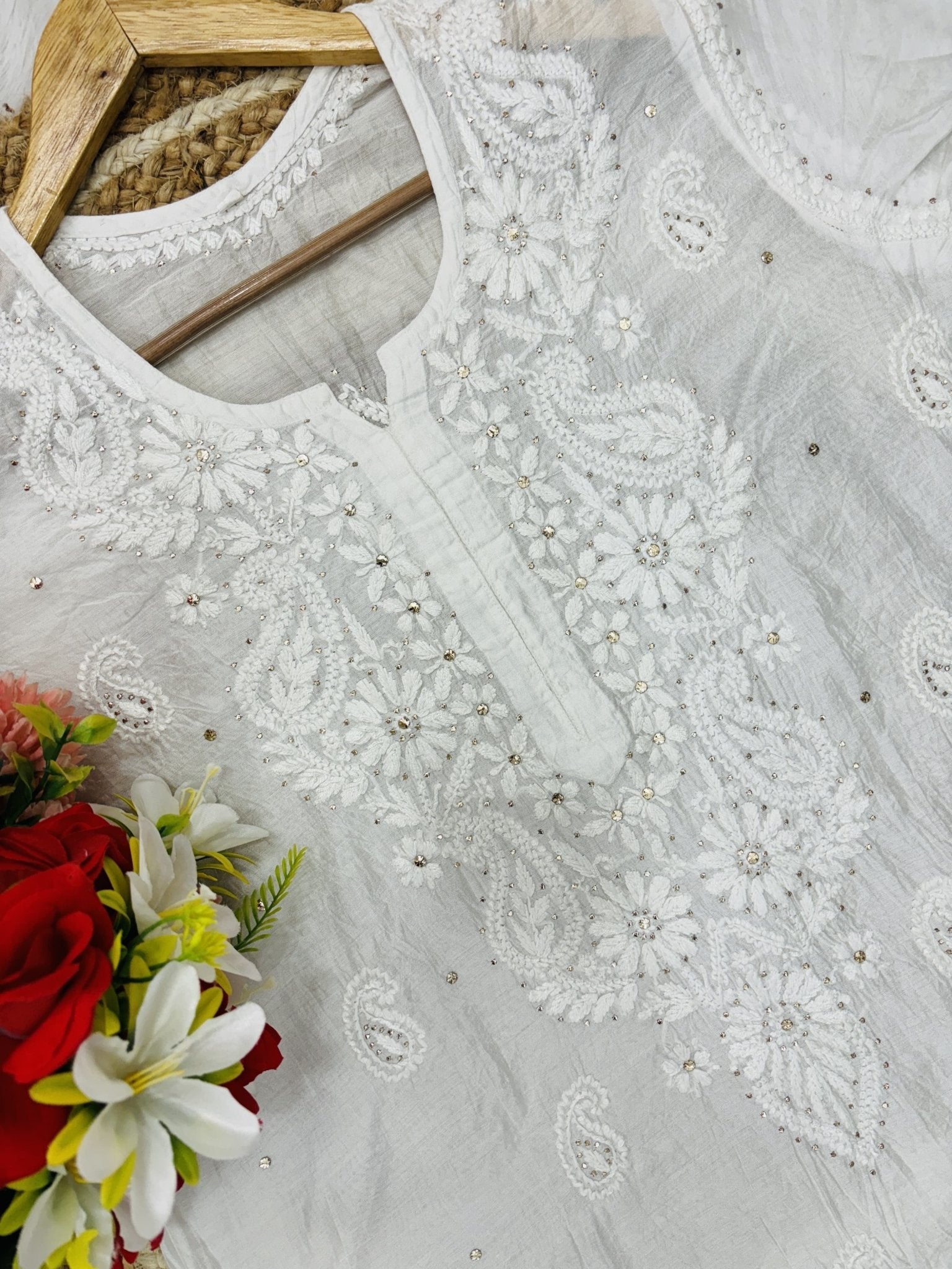 Lucknowi Ghass Patti Work Chanderi Kurti Plazzo Bharti Special - Chikankari official