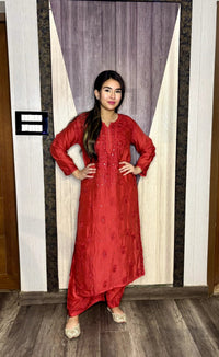 Lucknowi Ghass Patti Work Chanderi Kurti Plazzo Bharti Special - Chikankari official