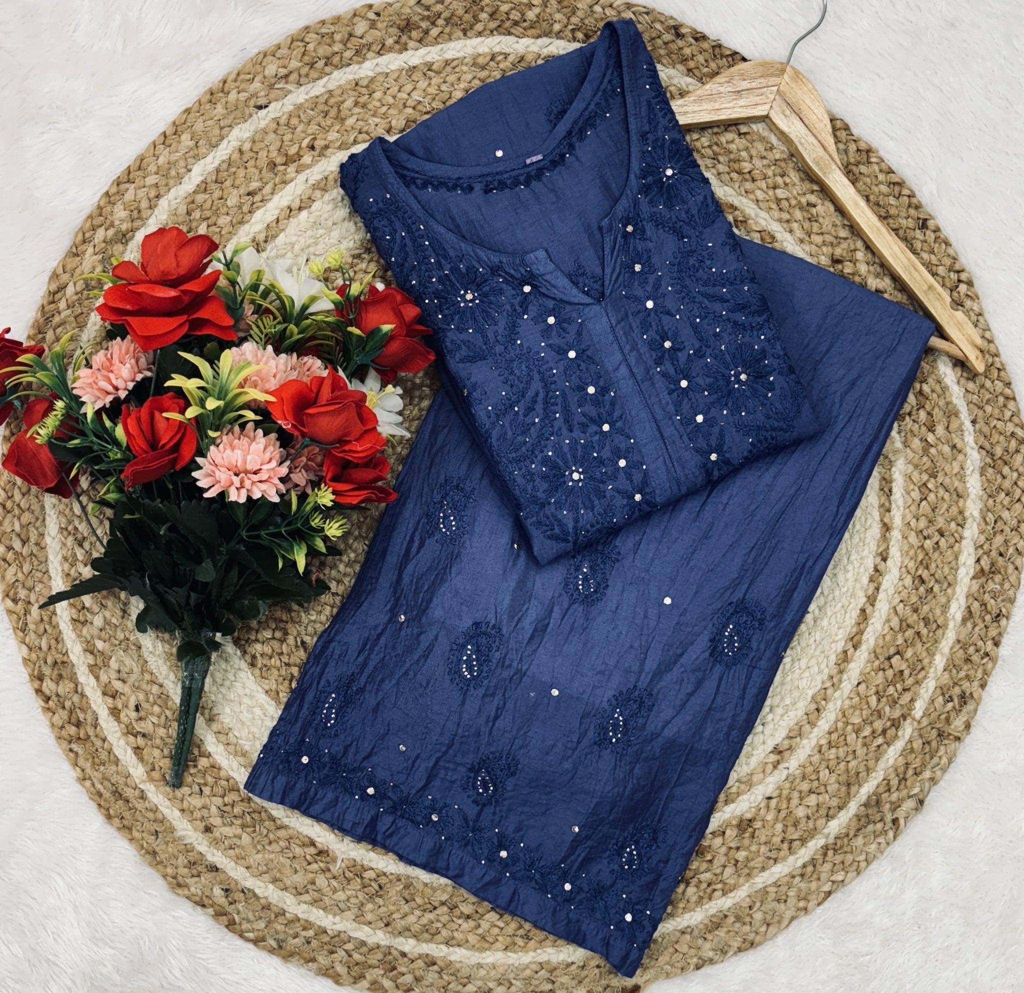 Lucknowi Ghass Patti Work Chanderi Kurti Plazzo Bharti Special - Chikankari official