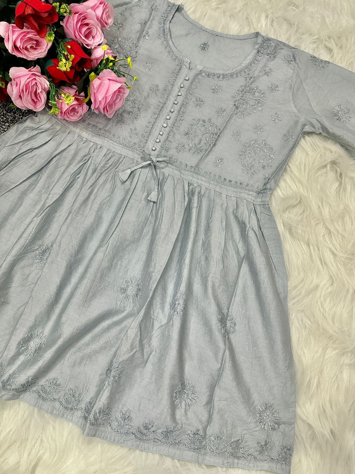 Lucknowi Handwork Chanderi Short Top - Chikankari official