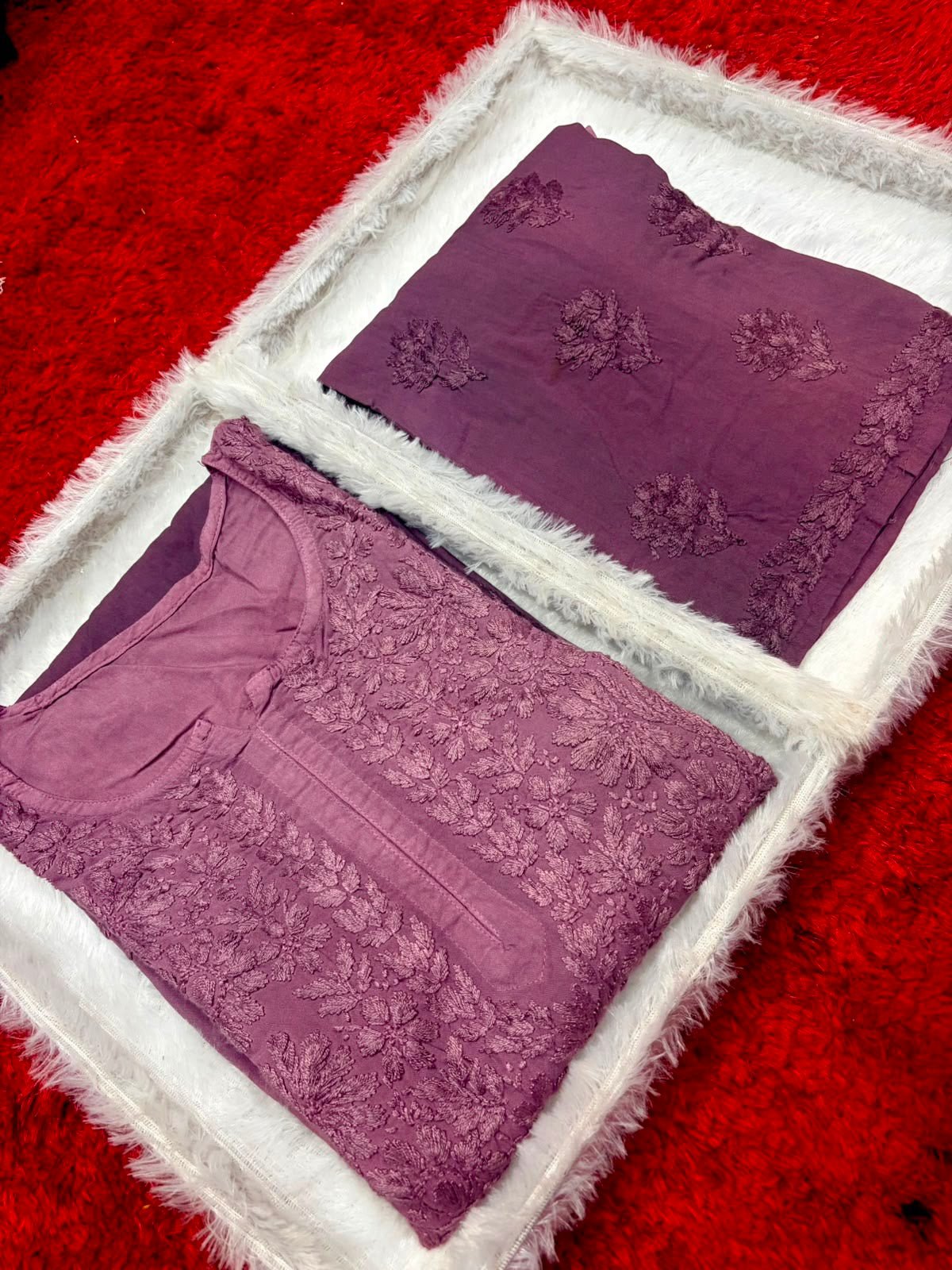 Lucknowi Handwork Ghasspatti heavywork Rayon set - Chikankari official