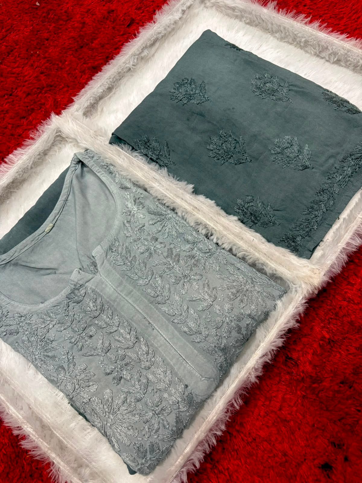 Lucknowi Handwork Ghasspatti heavywork Rayon set - Chikankari official
